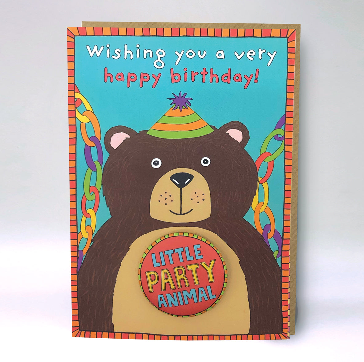 Papersole Party Animal Birthday Bear Badge Card