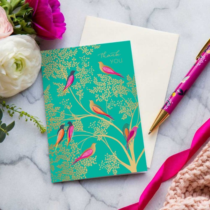 Sara Miller by The Art File - 10 Thank You Notecards Card - Birds in a Tree