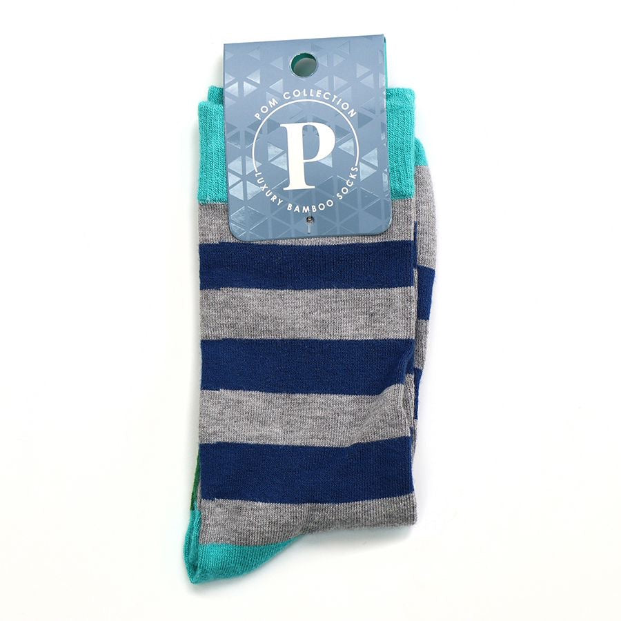 POM MENS Bamboo Striped Ankle Socks - Grey/Navy stripe - Contrast Sole