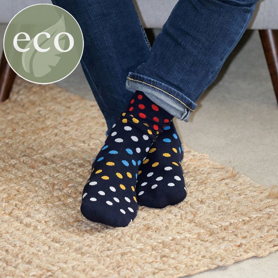 POM MENS Bamboo Spot Ankle Socks - Navy - Primary Colours Spot