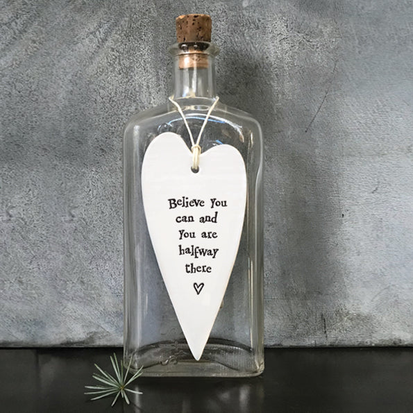 East of India Porcelain Long Hanging Heart -Believe You Can