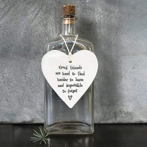 East of India Porcelain Round Hanging Heart -Good Friends