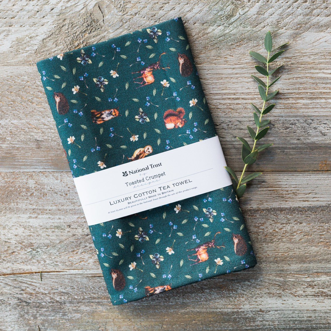 Toasted Crumpet Woodland Creatures Noir Tea Towel