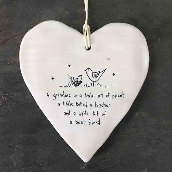 East of India Porcelain Wobbly Hanging Heart - A grandma is..