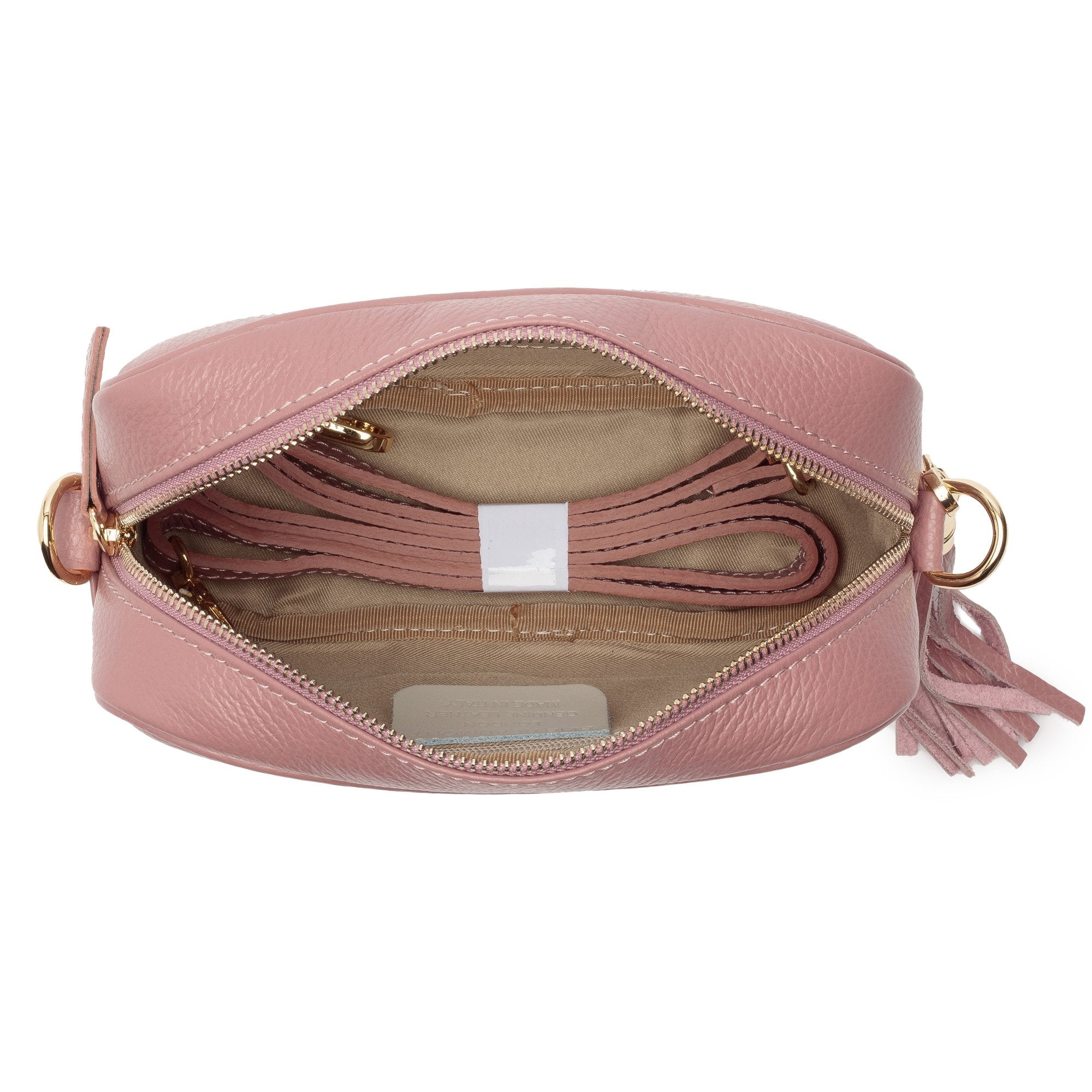 Elie Beaumont Designer Leather Crossbody Bag - Dusty Rose Pink (GOLD Fittings)