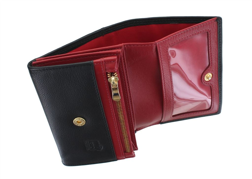 Mala Leather Mason Bee Flapover Small Purse with RFID Protection (3473 27) - Black/Red