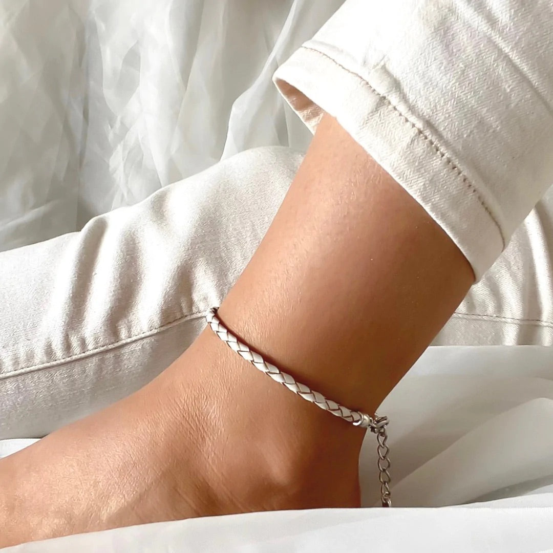 Orli Pleated Leather Anklet - White