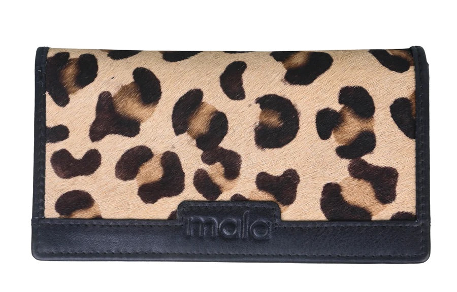 Mala Leather Matrah Leopard Compact Purse (3582 90) - Black