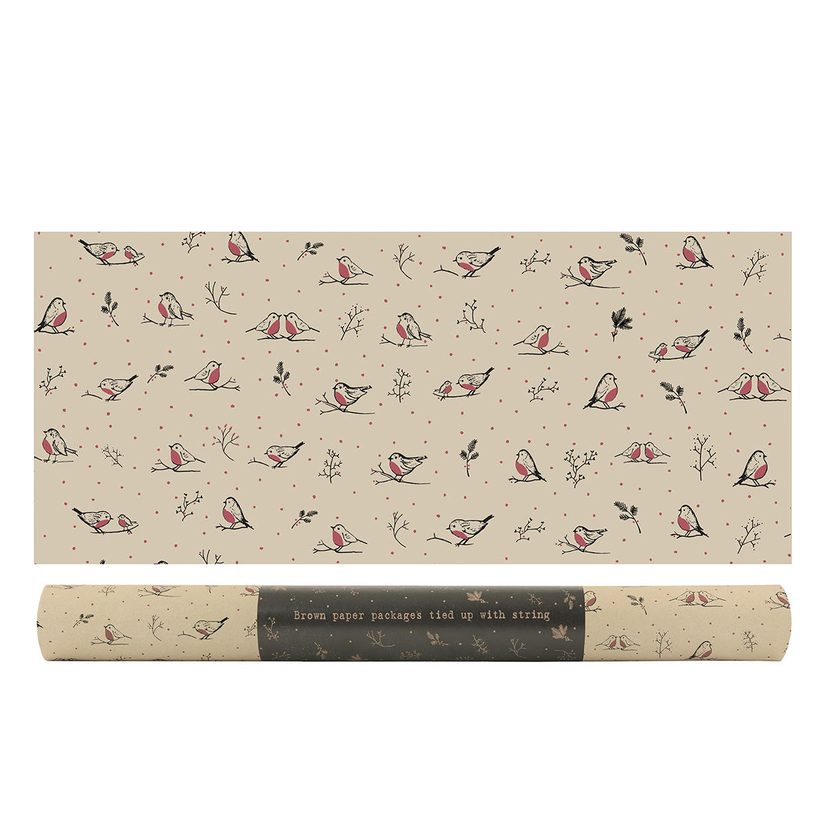East of India Kraft Robin Gift Wrap Roll - 5 metres