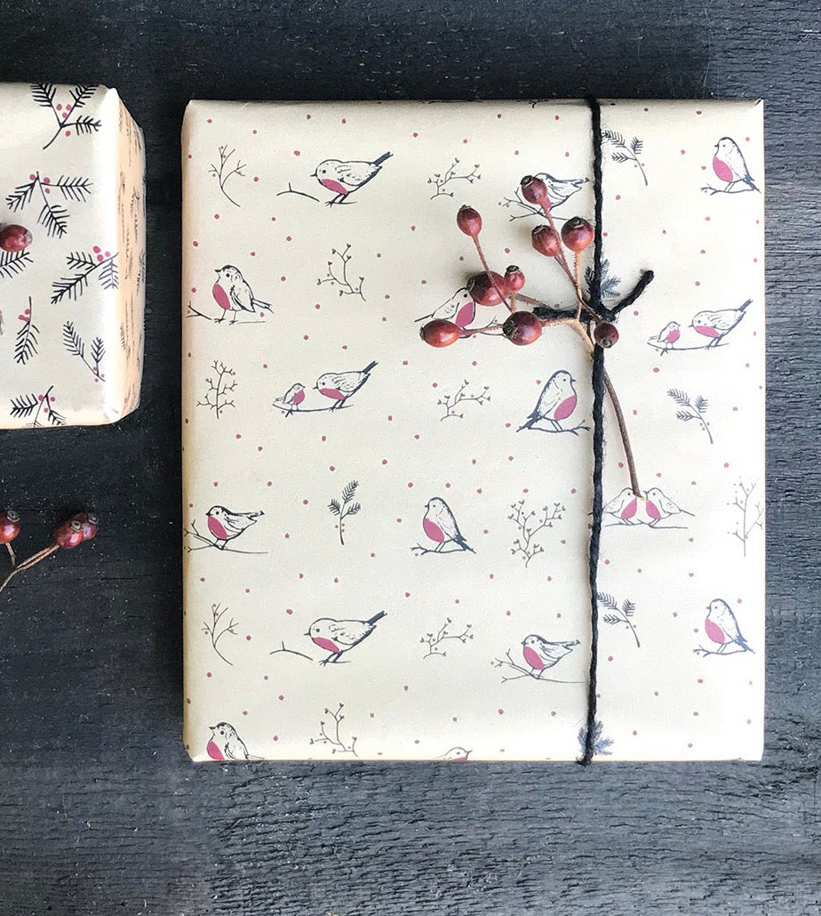 East of India Kraft Robin Gift Wrap Roll - 5 metres