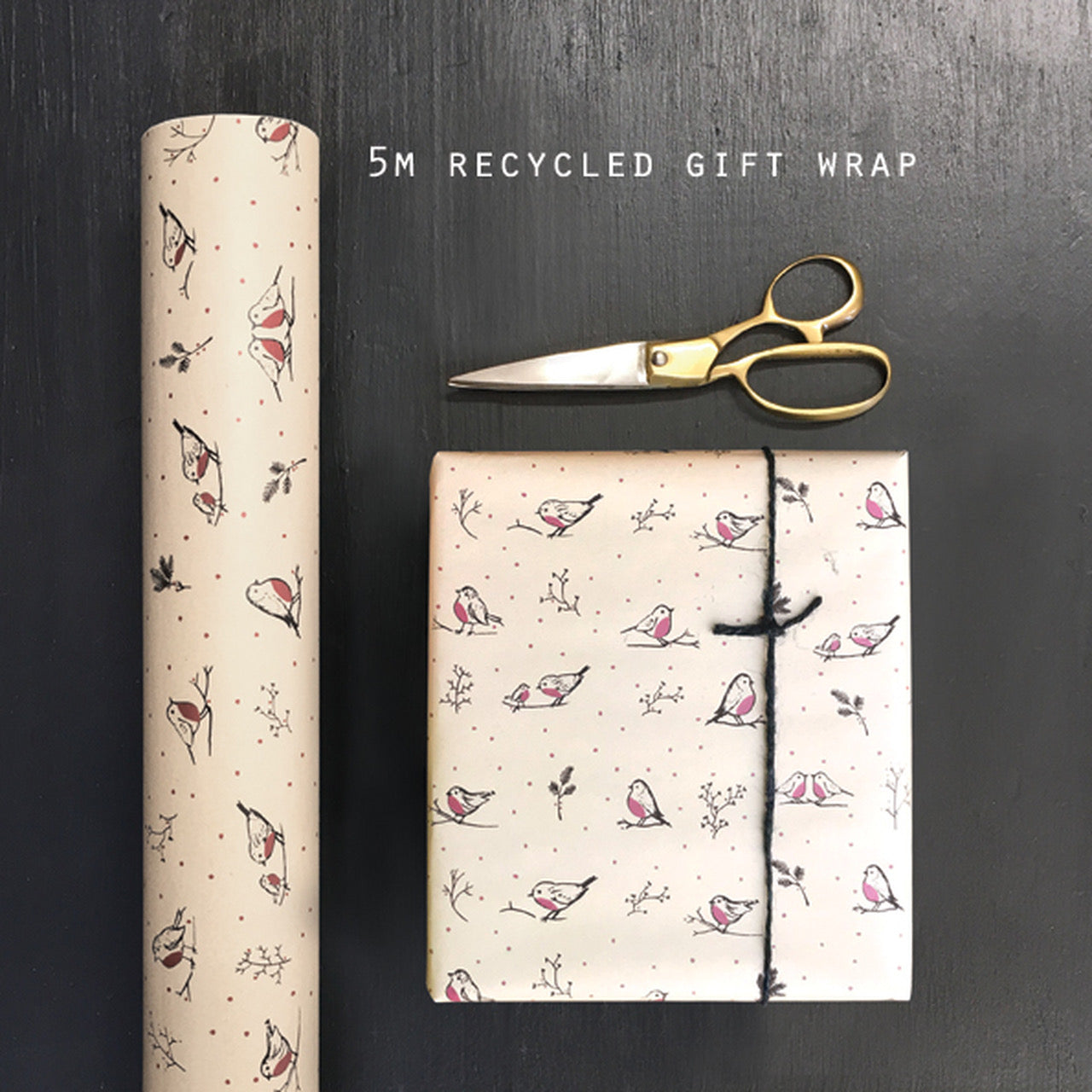 East of India Kraft Robin Gift Wrap Roll - 5 metres