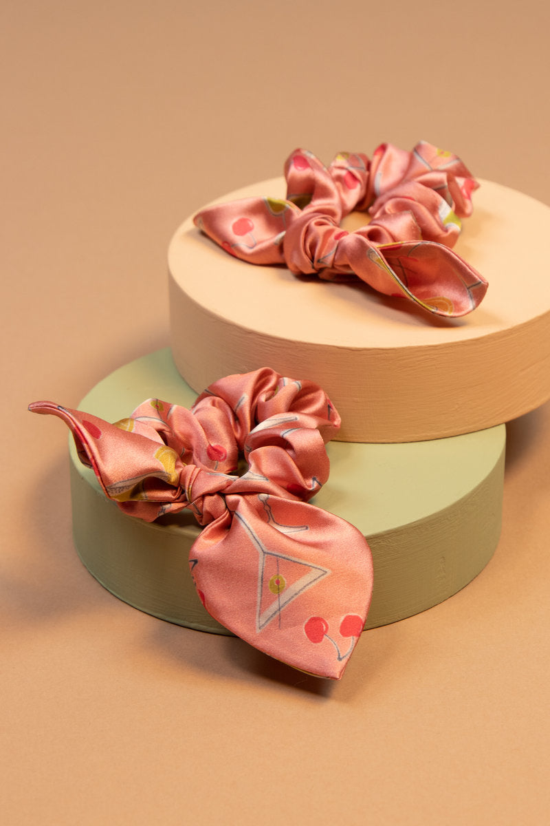 Powder Scrunchies - Cocktails Print Pink - Pack 2