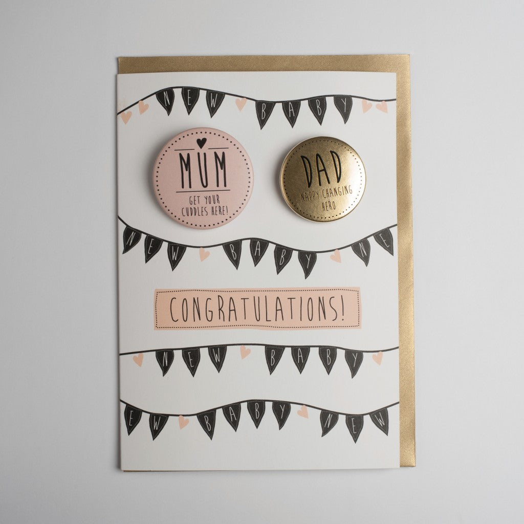 Papersole New Baby Girl Congratulations Badge Card