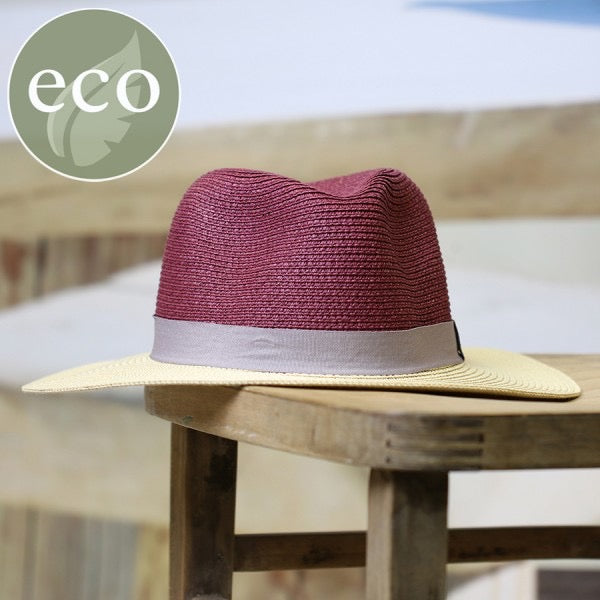 POM Two Tone Straw Fedora Hat - Grape/Natural