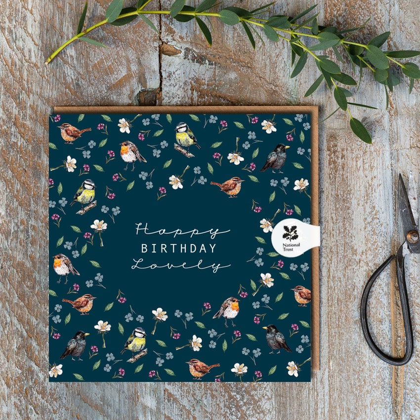 Toasted Crumpet Happy Birthday Lovely Garden Birds Noir Card