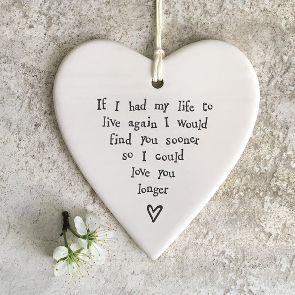 East of India Porcelain Wobbly Hanging Heart - Love You Longer