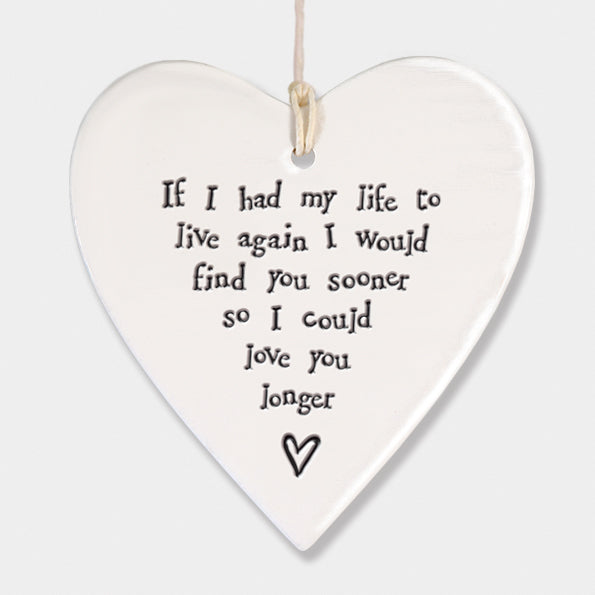 East of India Porcelain Wobbly Hanging Heart - Love You Longer