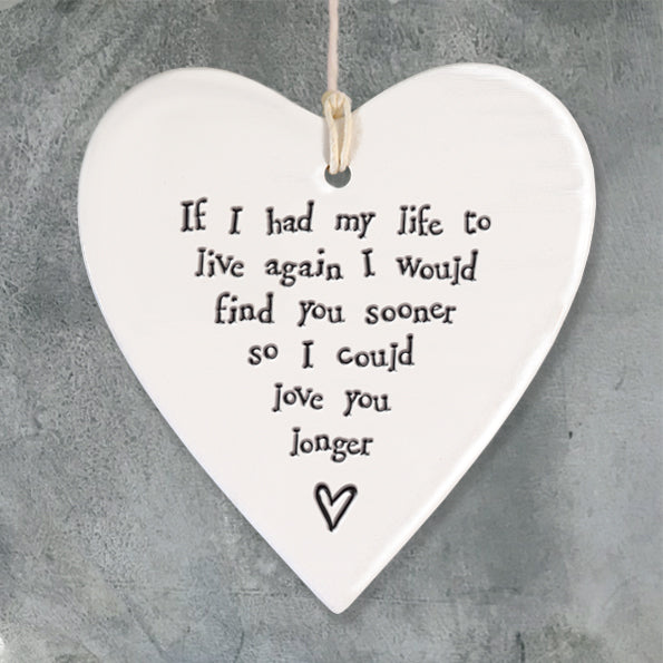 East of India Porcelain Wobbly Hanging Heart - Love You Longer