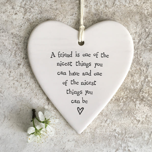 East of India Porcelain Wobbly Hanging Heart -A Friend is