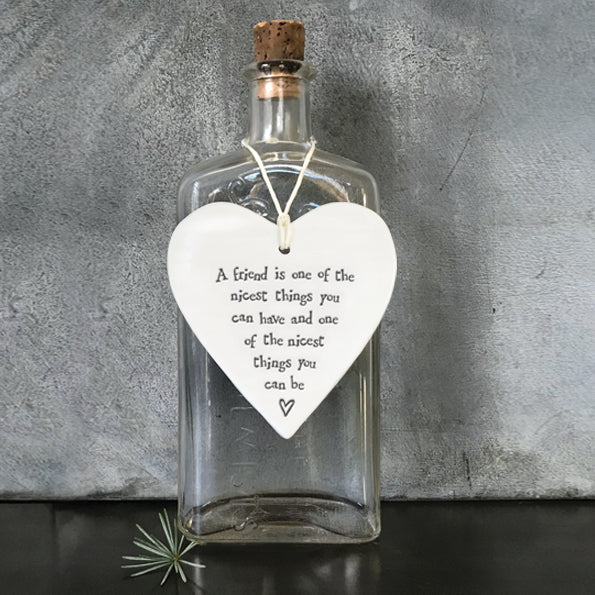 East of India Porcelain Wobbly Hanging Heart -A Friend is