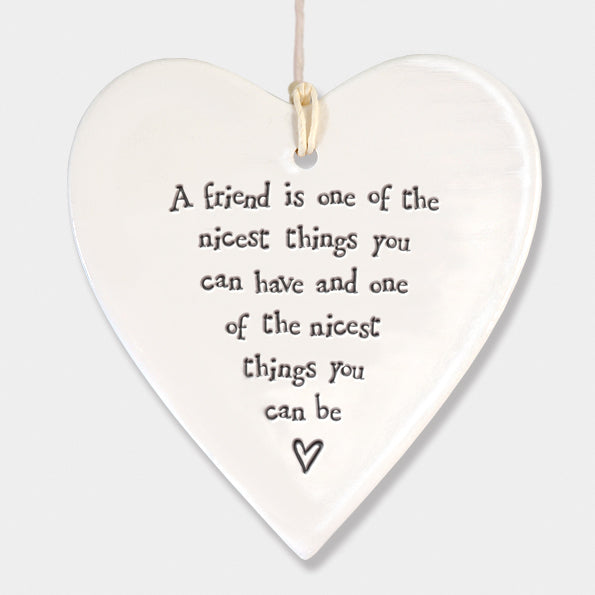 East of India Porcelain Wobbly Hanging Heart -A Friend is
