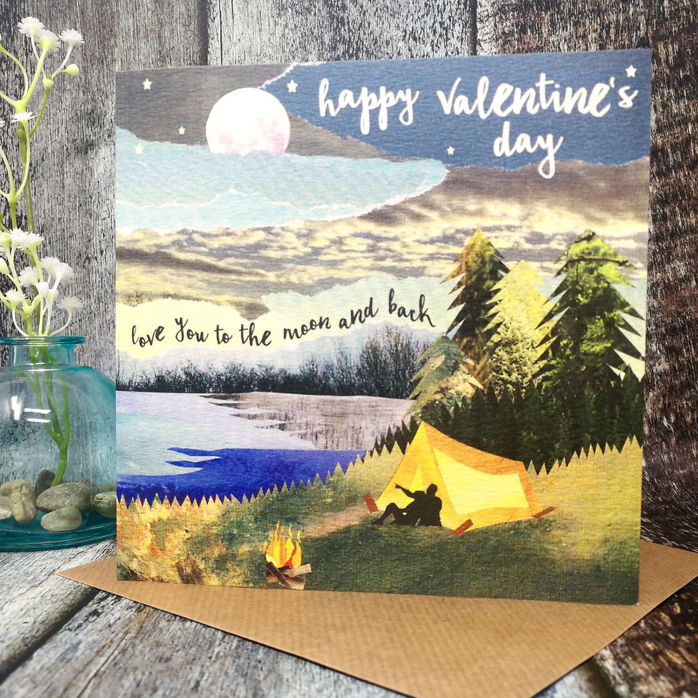 Flying Teaspoons Valentines Day - Love You to The Moon & Back Blank Card