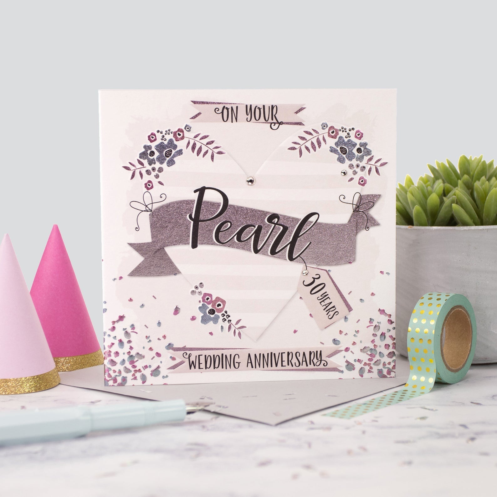 The Handcrafted Card Company Pearl Anniversary 30 Years Foil Card