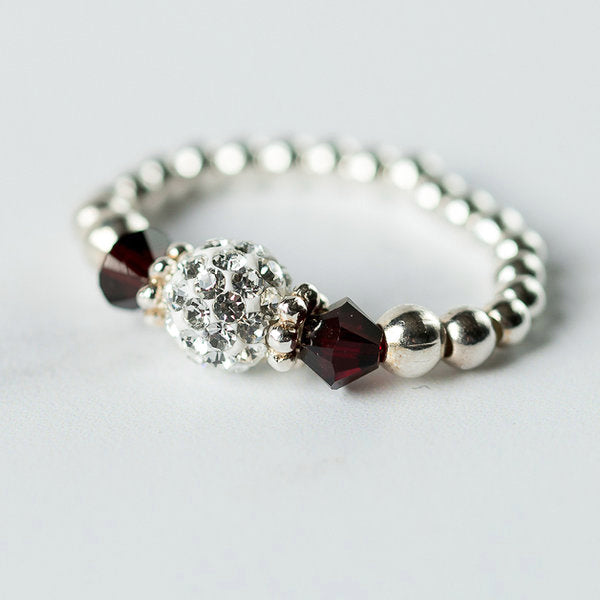 Garnet (January Birthstone) Silver Stretch Ring