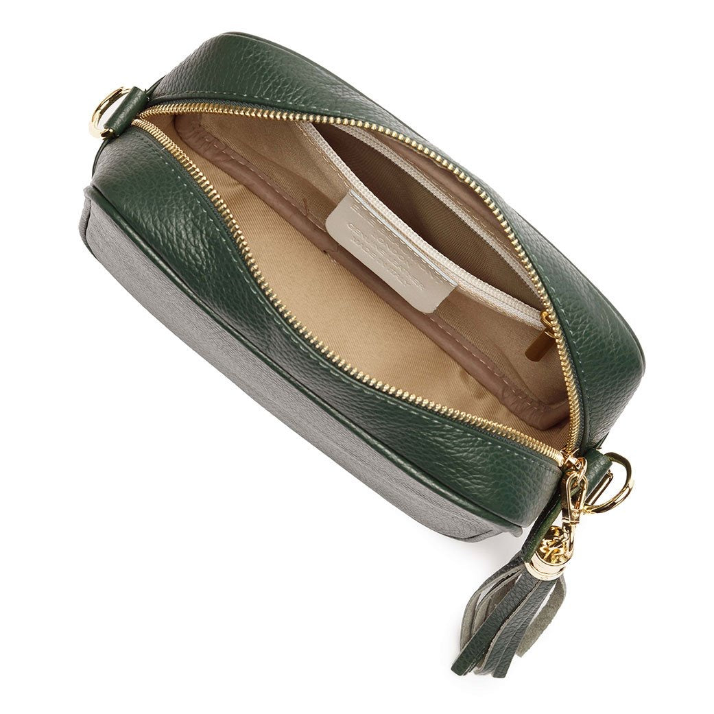 Elie Beaumont Designer Leather Crossbody Bag - Bottle Green (GOLD Fittings)