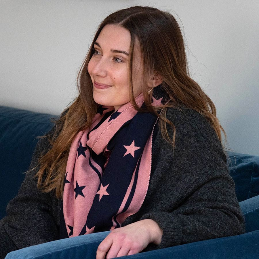 POM Navy & Salmon Pink Mix Reversible Star Scarf