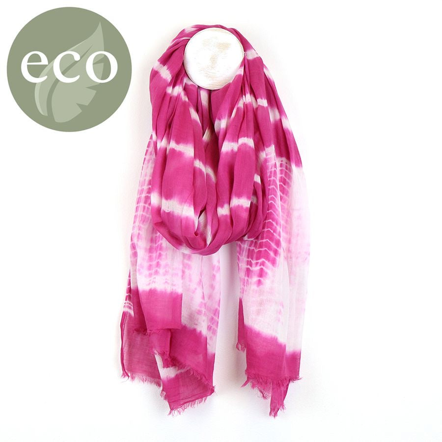 POM Magenta Pink & White Cotton Tie-Dye Stripe Print Scarf