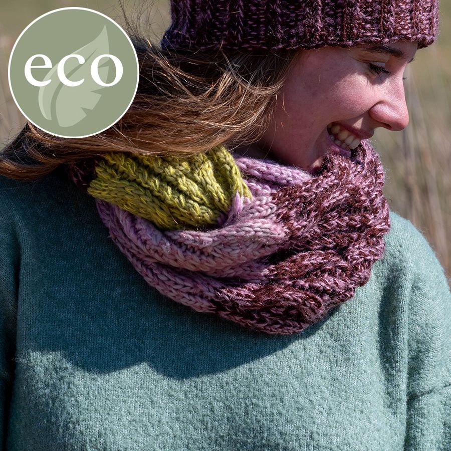POM Pink & Lime Recycled Cable Knit Snood Scarf