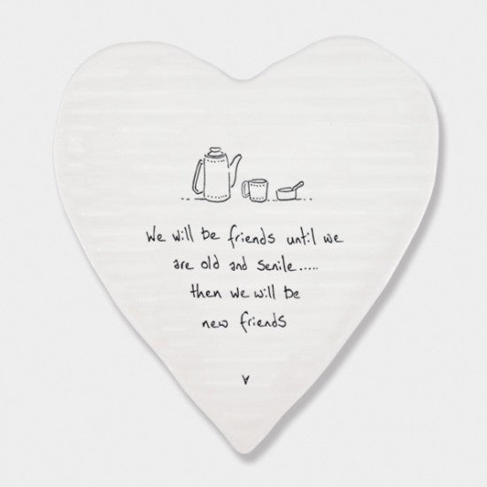 East of India Porcelain Heart Coaster - Friends Old & Senile
