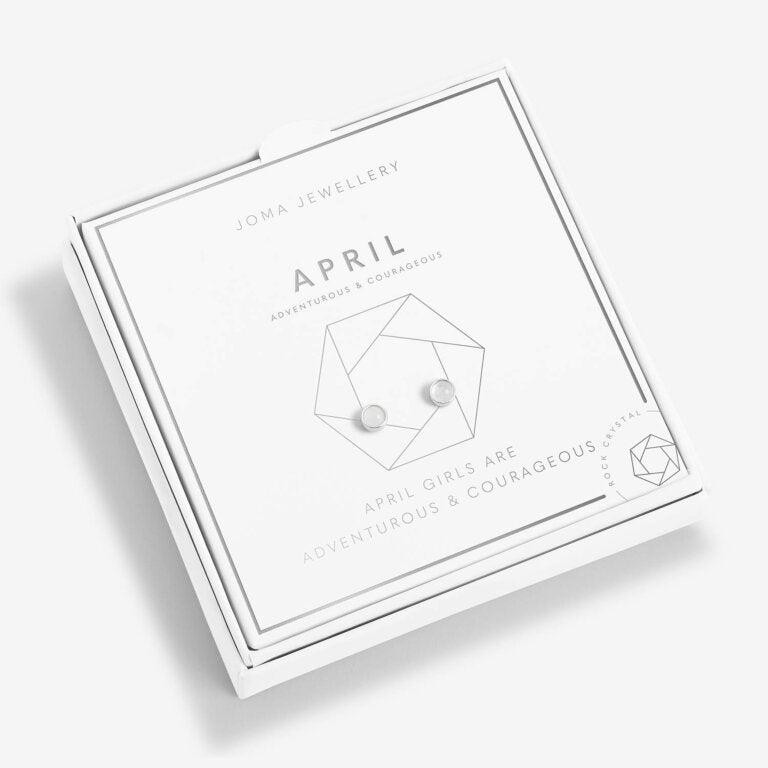 Joma Jewellery Birthstone Boxed Stud Earrings - April - Rock Crystal