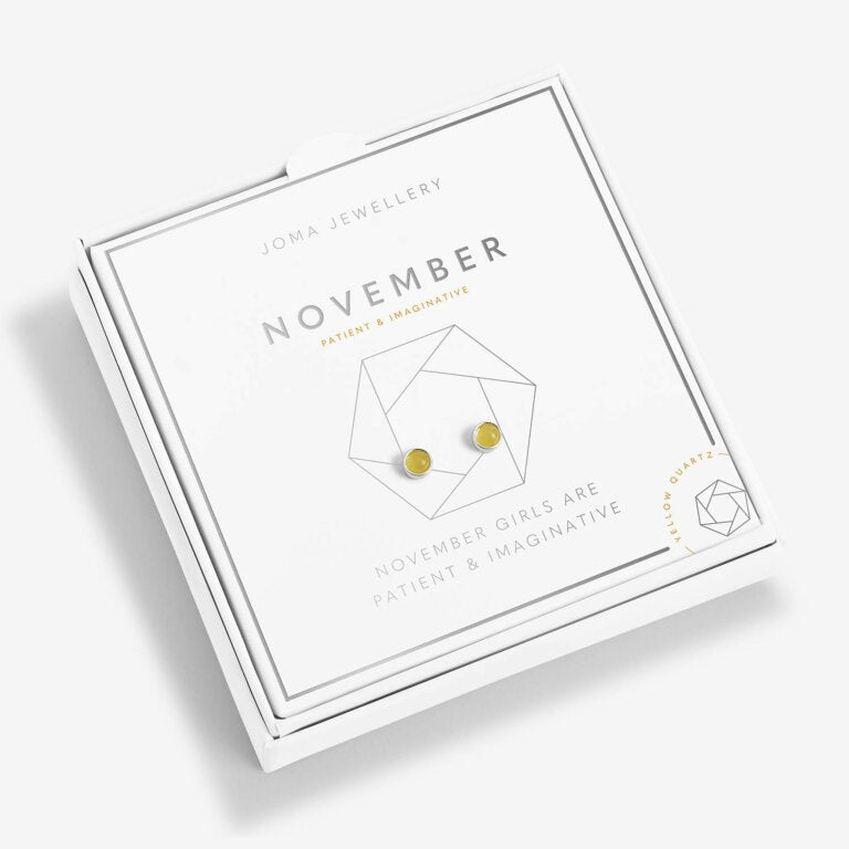 Joma Jewellery Birthstone Boxed Stud Earrings - November - Yellow Quartz