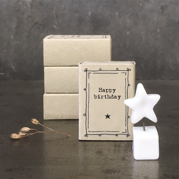 East of India Matchbox - Ceramic Ornament -Happy Birthday
