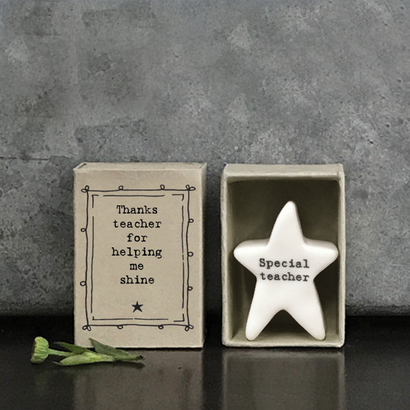 East of India Matchbox - Ceramic Ornament - Thanks Teacher for Helping Me Shine
