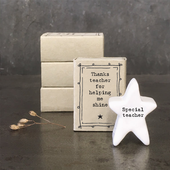 East of India Matchbox - Ceramic Ornament - Thanks Teacher for Helping Me Shine