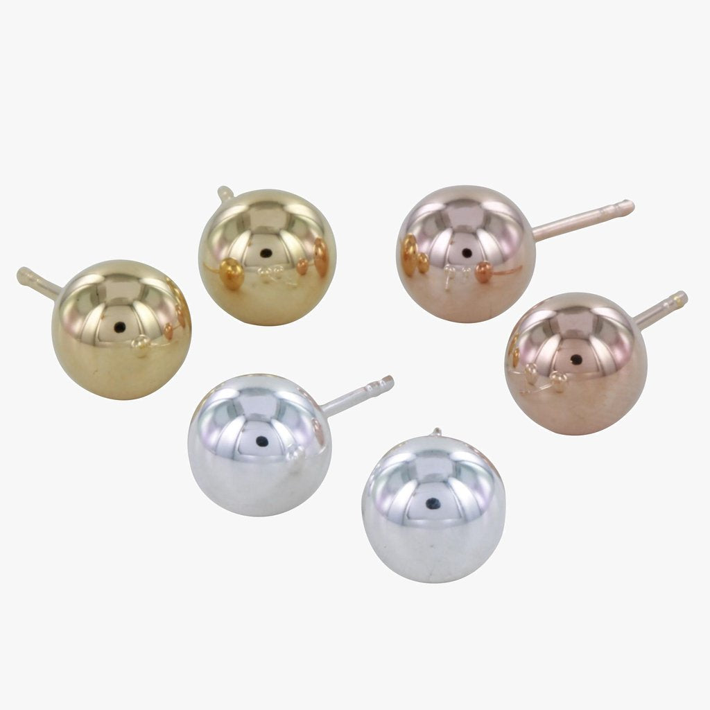 Reeves & Reeves Large High Shine Ball Stud Earrings - Silver