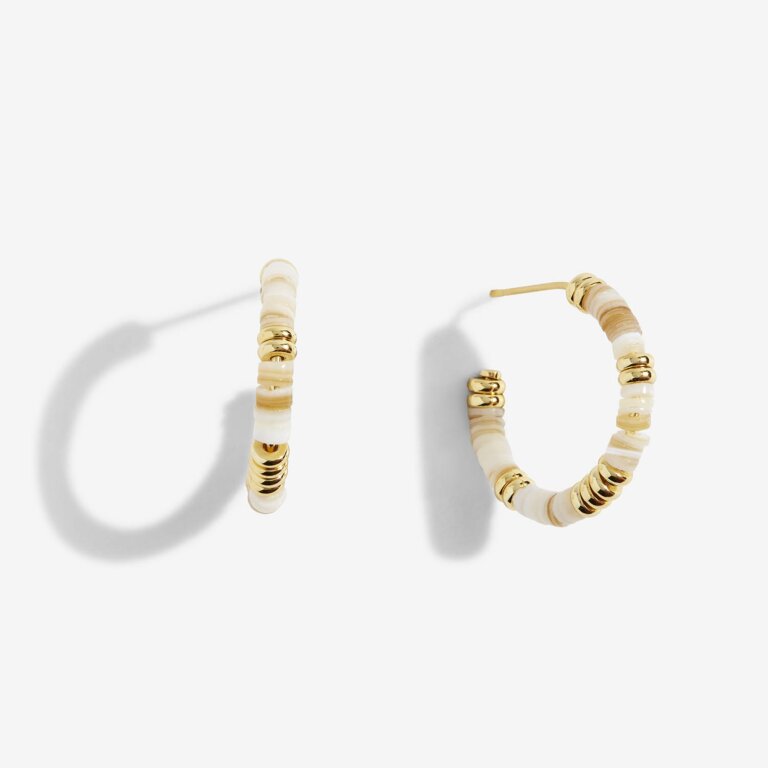 Joma Jewellery Summer Solstice - Gold & White Beaded Hoop Earrings