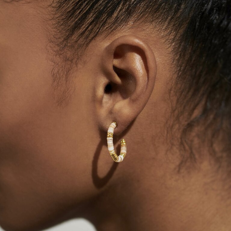 Joma Jewellery Summer Solstice - Gold & White Beaded Hoop Earrings
