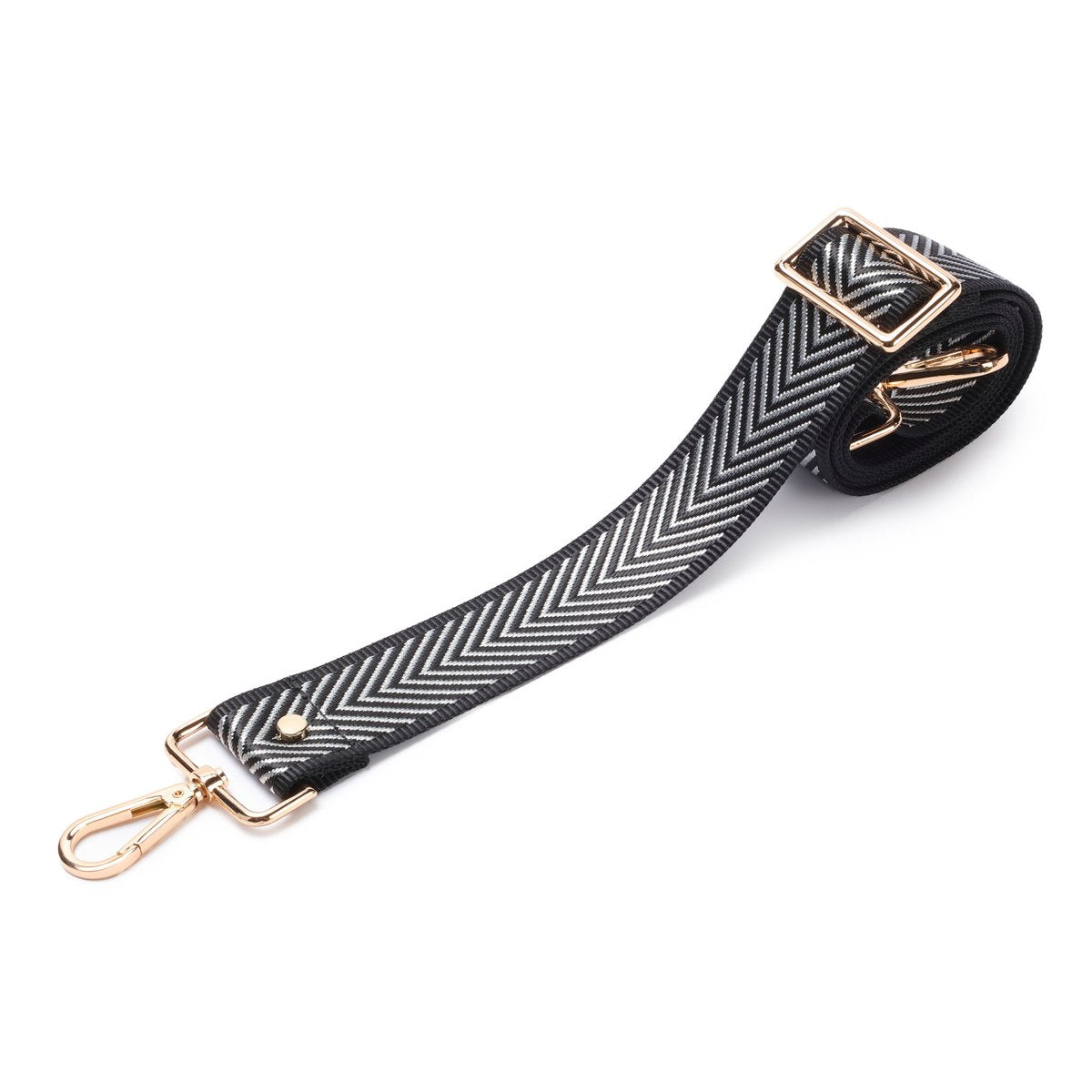 Elie Beaumont Designer SILVER/BLACK CHEVRON Adjustable Crossbody Bag Strap - GOLD Fittings