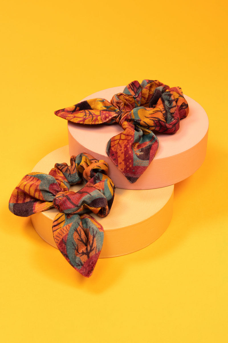 Powder Velvet Scrunchies (Pack of 2) - Scandi Forest - Teal Mix
