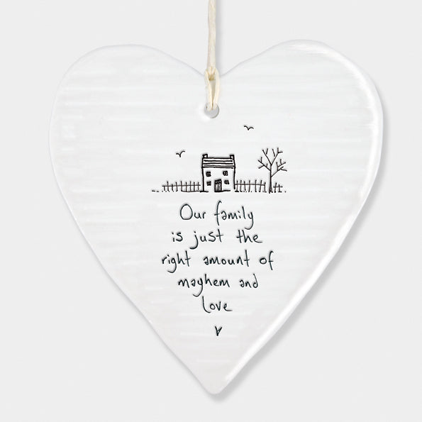 East of India Porcelain Hanging Heart -Our Family