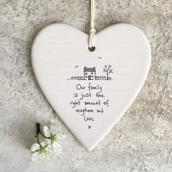 East of India Porcelain Hanging Heart -Our Family