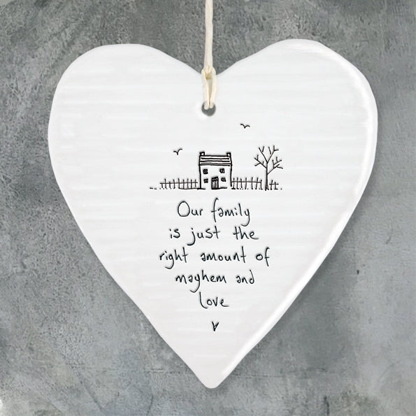 East of India Porcelain Hanging Heart -Our Family