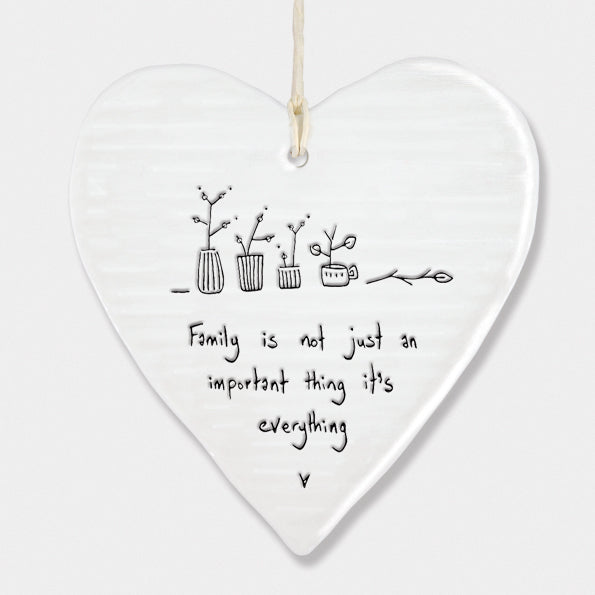 East of India Porcelain Round Hanging Heart -Family is Everything