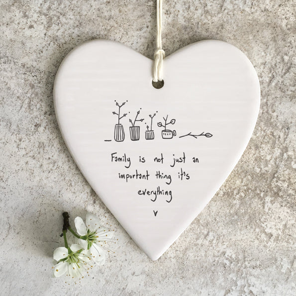 East of India Porcelain Round Hanging Heart -Family is Everything