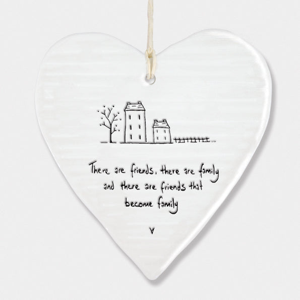 East of India Porcelain Wobbly Hanging Heart - Friends Become Family