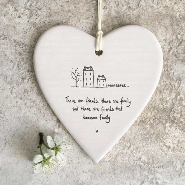 East of India Porcelain Wobbly Hanging Heart - Friends Become Family